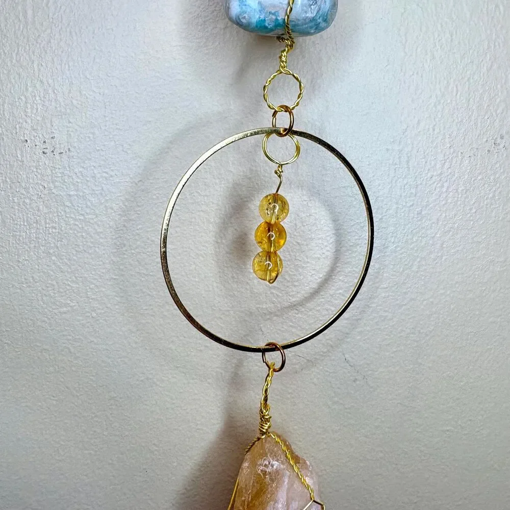 Caribbean Calcite Citrine Wall Hanging | Raw Citrine Crystal | Citrine Beads